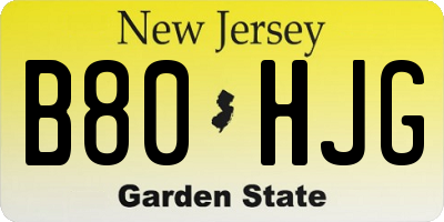 NJ license plate B80HJG