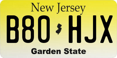 NJ license plate B80HJX