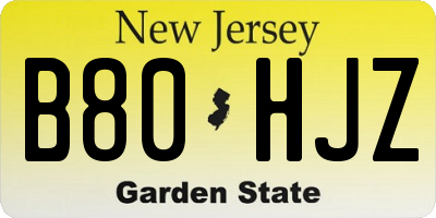 NJ license plate B80HJZ