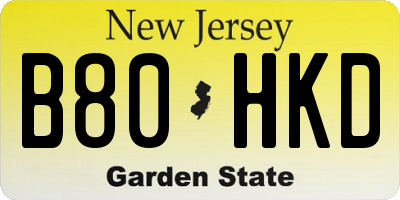 NJ license plate B80HKD