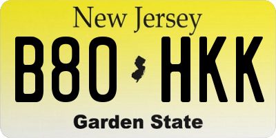 NJ license plate B80HKK
