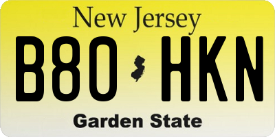 NJ license plate B80HKN