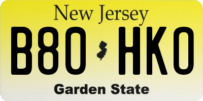 NJ license plate B80HKO