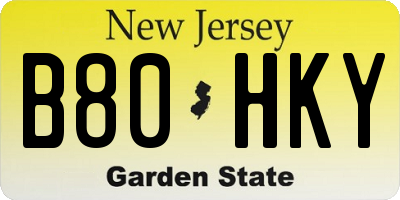 NJ license plate B80HKY