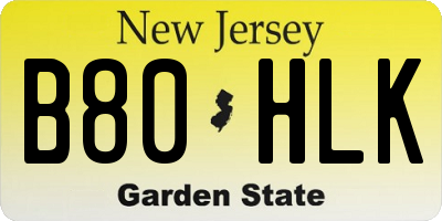 NJ license plate B80HLK
