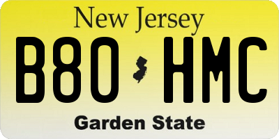NJ license plate B80HMC