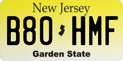 NJ license plate B80HMF