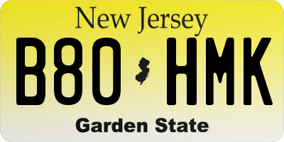 NJ license plate B80HMK