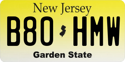 NJ license plate B80HMW