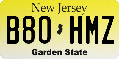 NJ license plate B80HMZ