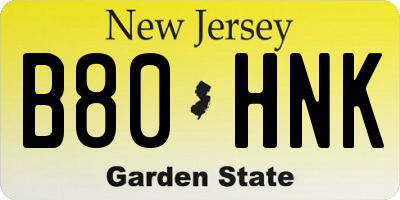 NJ license plate B80HNK