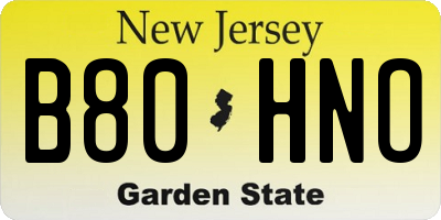 NJ license plate B80HNO