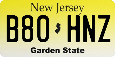 NJ license plate B80HNZ
