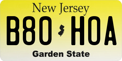 NJ license plate B80HOA