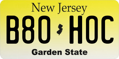 NJ license plate B80HOC
