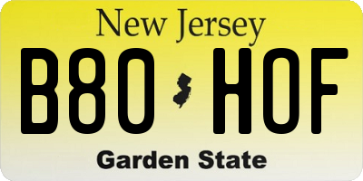NJ license plate B80HOF