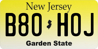 NJ license plate B80HOJ