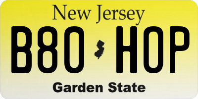 NJ license plate B80HOP