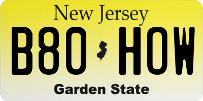NJ license plate B80HOW