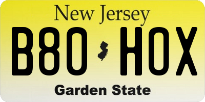 NJ license plate B80HOX