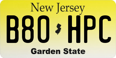 NJ license plate B80HPC