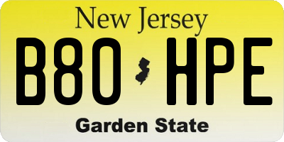 NJ license plate B80HPE
