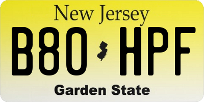 NJ license plate B80HPF
