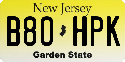 NJ license plate B80HPK