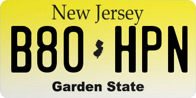 NJ license plate B80HPN