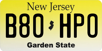 NJ license plate B80HPO