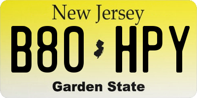 NJ license plate B80HPY