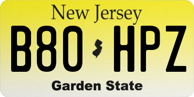 NJ license plate B80HPZ