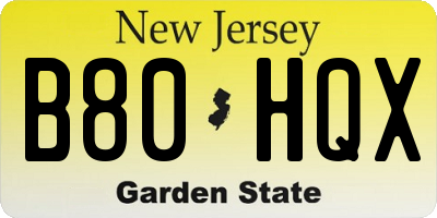 NJ license plate B80HQX