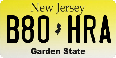 NJ license plate B80HRA