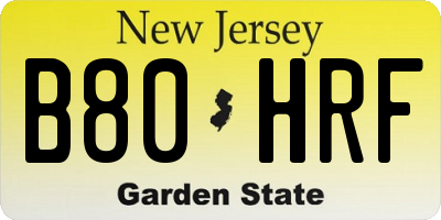 NJ license plate B80HRF
