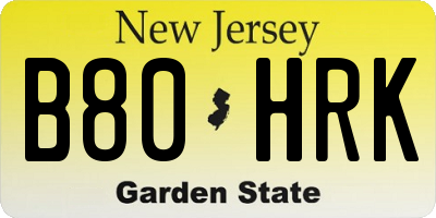NJ license plate B80HRK