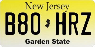 NJ license plate B80HRZ