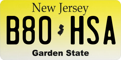 NJ license plate B80HSA