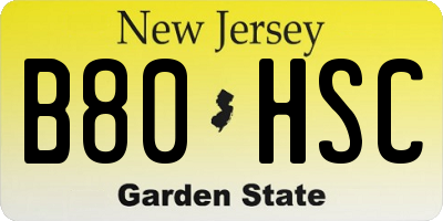 NJ license plate B80HSC