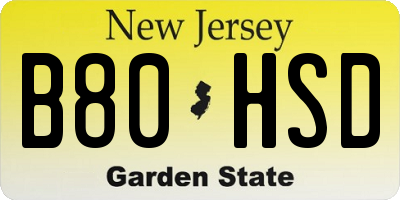 NJ license plate B80HSD