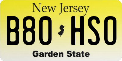 NJ license plate B80HSO