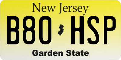 NJ license plate B80HSP