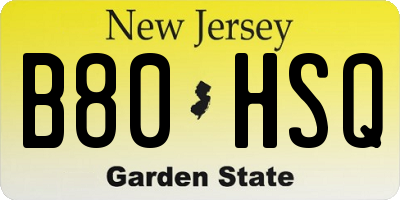 NJ license plate B80HSQ