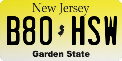 NJ license plate B80HSW
