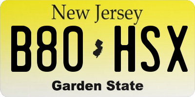 NJ license plate B80HSX