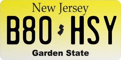 NJ license plate B80HSY