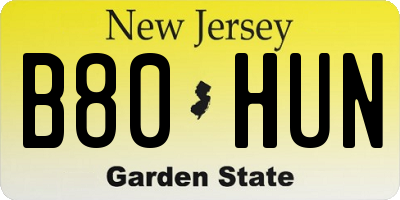 NJ license plate B80HUN