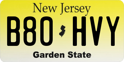 NJ license plate B80HVY