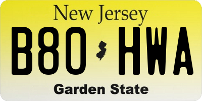 NJ license plate B80HWA