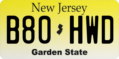 NJ license plate B80HWD